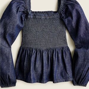 J. Crew Puff-sleeve chambray smocked top